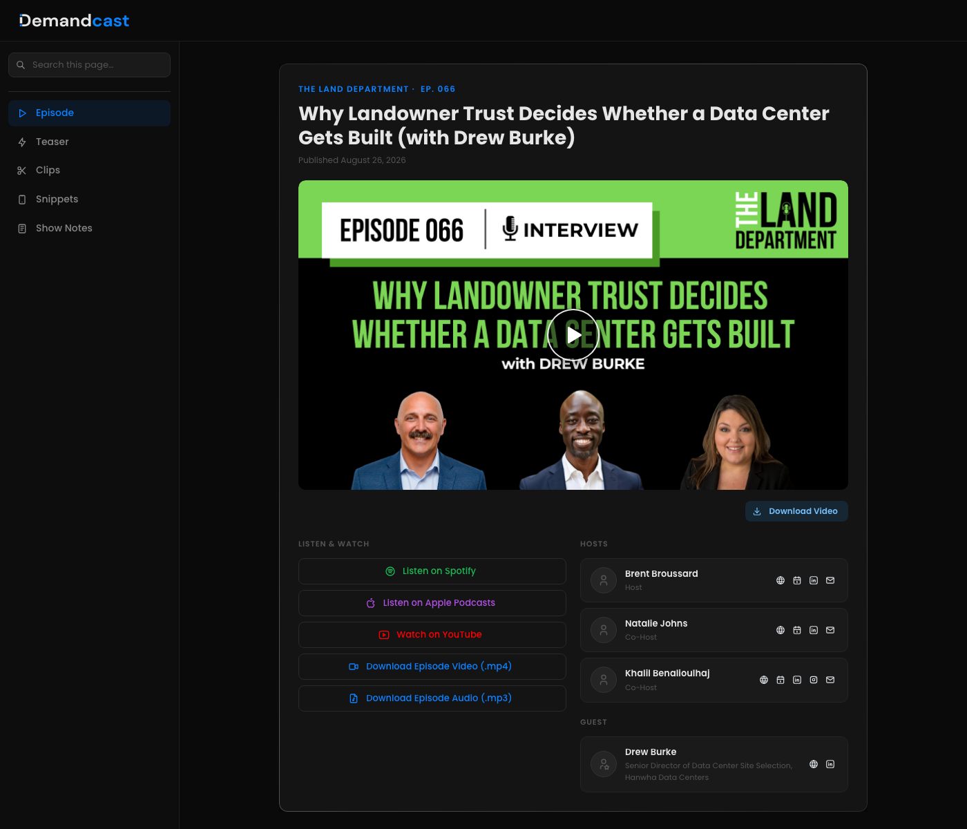 Demandcast delivery page for The Land Department episode 066